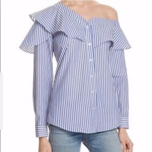 Bardot cold shoulder ruffle top